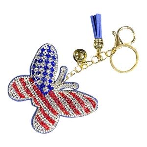 Patriotic Butterfly Keychain with Rhinestones